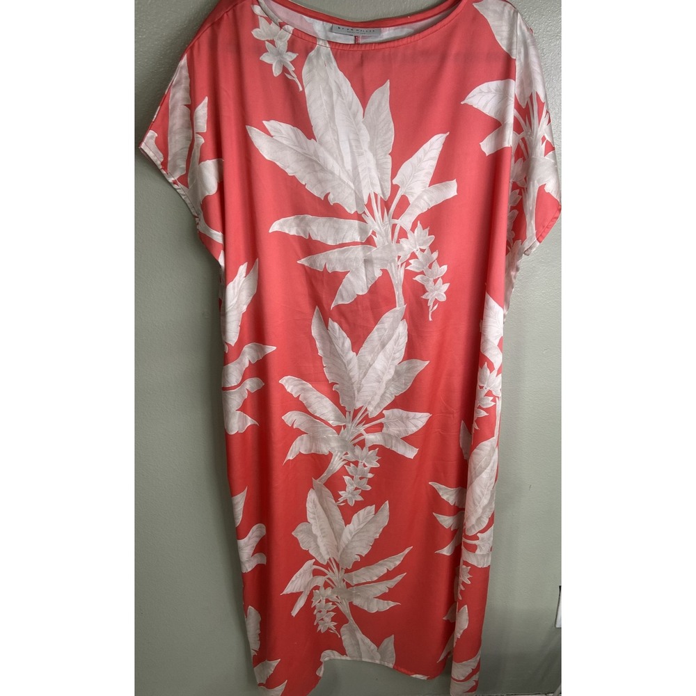 Bryn Walker Dress Womens Large Liz Kaftan‎ Coral Floral Lounge Tropical Oversize